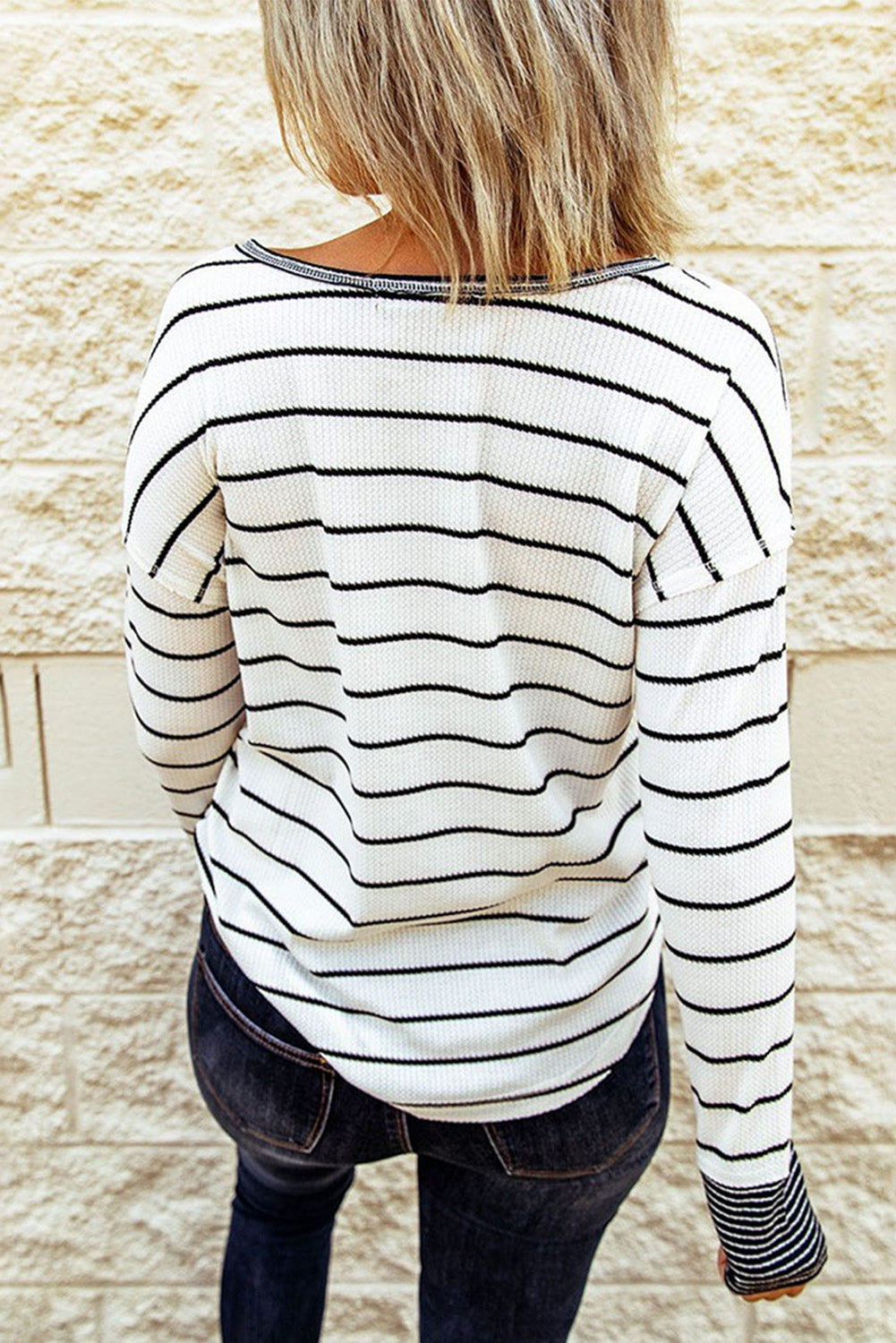 PREORDER: Striped Color Block Buttoned Waffle Knit Shirt (Ships 3-4 Weeks)