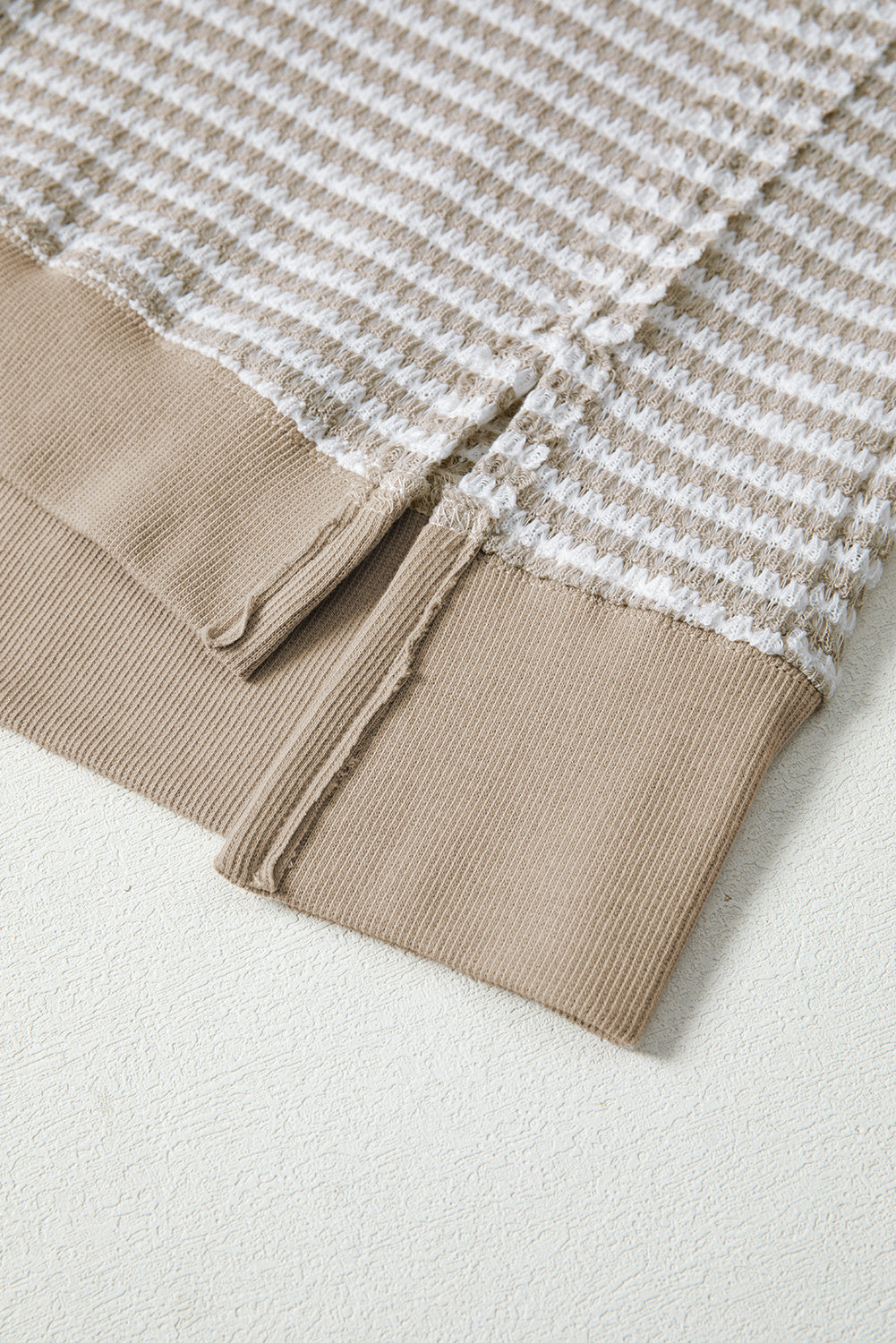 PREORDER: Brown Stripe Ribbed Trim Drop Shoulder Long Sleeve Oversize Top (Ships 3-4 Weeks)