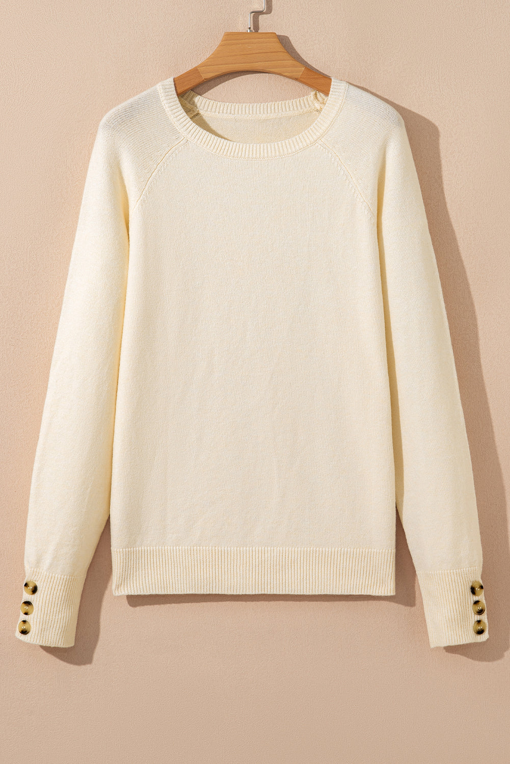 PREORDER: White Buttoned Bishop Sleeve Crew Neck Sweater (Ships 21-28 Business Days)