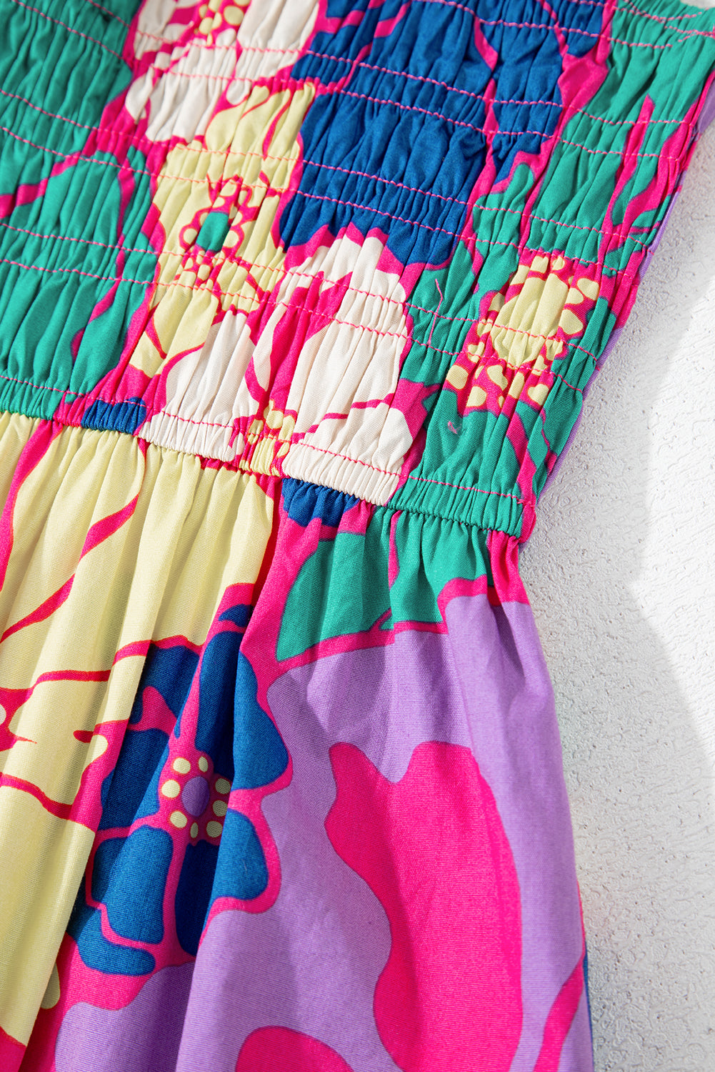 PREORDER: Purple Floral Print Shirred Spaghetti Strap Loose Maxi Dress (Ships 2-4 weeks)