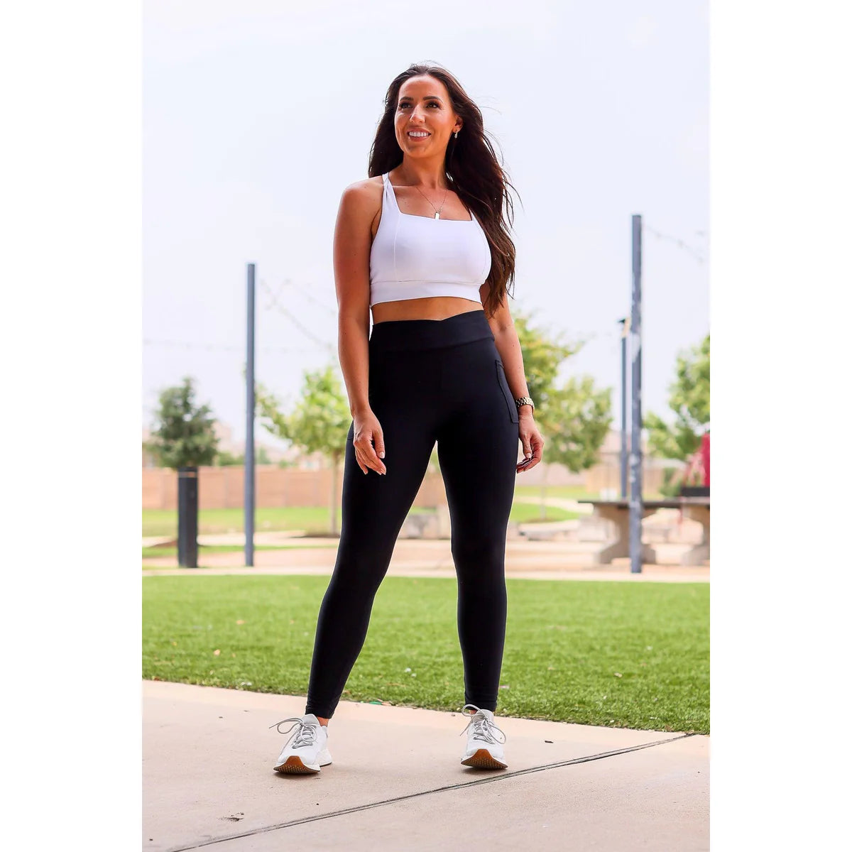 The Stephanie - Black CROSSOVER Full Length Leggings with Pockets (Ships 2-3 Weeks)