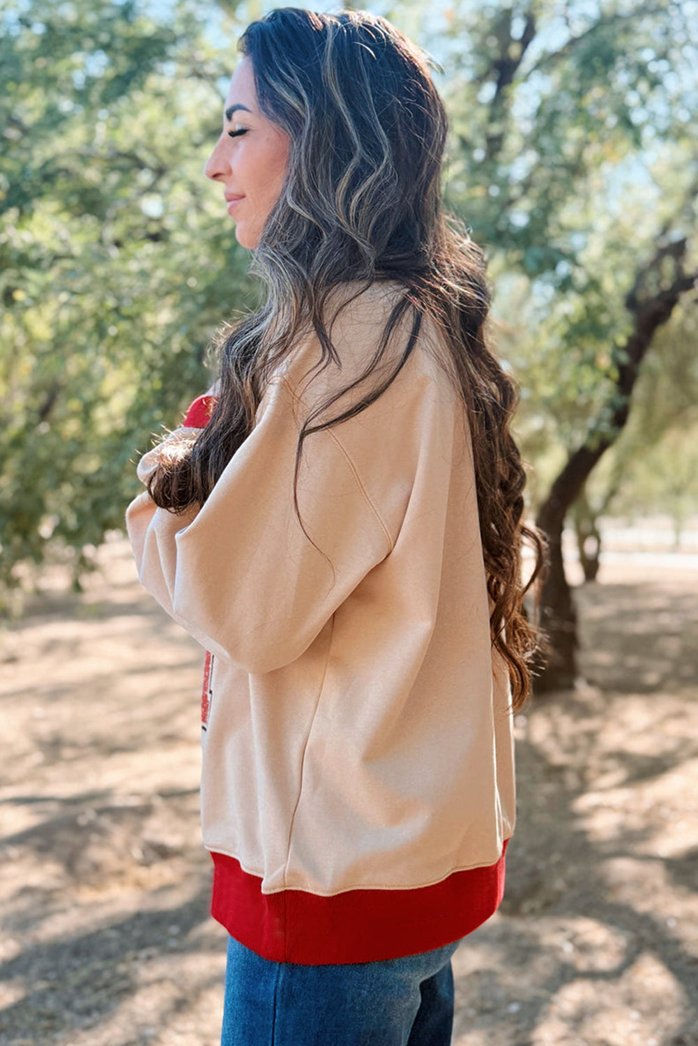 PREORDER: Oatmeal & Red GAME DAY Varsity Oversized Sweatshirt (Ships 2-4 Weeks)