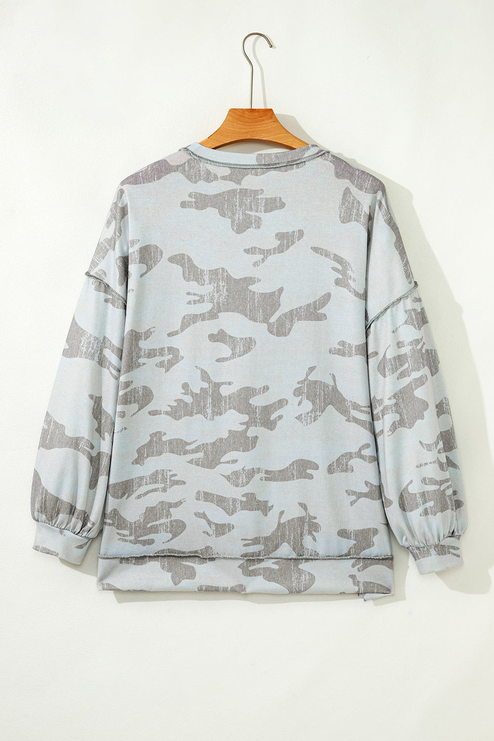 PREORDER: Camo Print Exposed Seam Sweatshirt (Ships 3-4 Weeks)