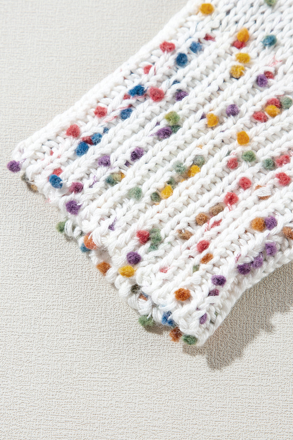 PREORDER: White Confetti Rib Knit Long Sleeve Cardigan (Ships 2-4 Weeks)