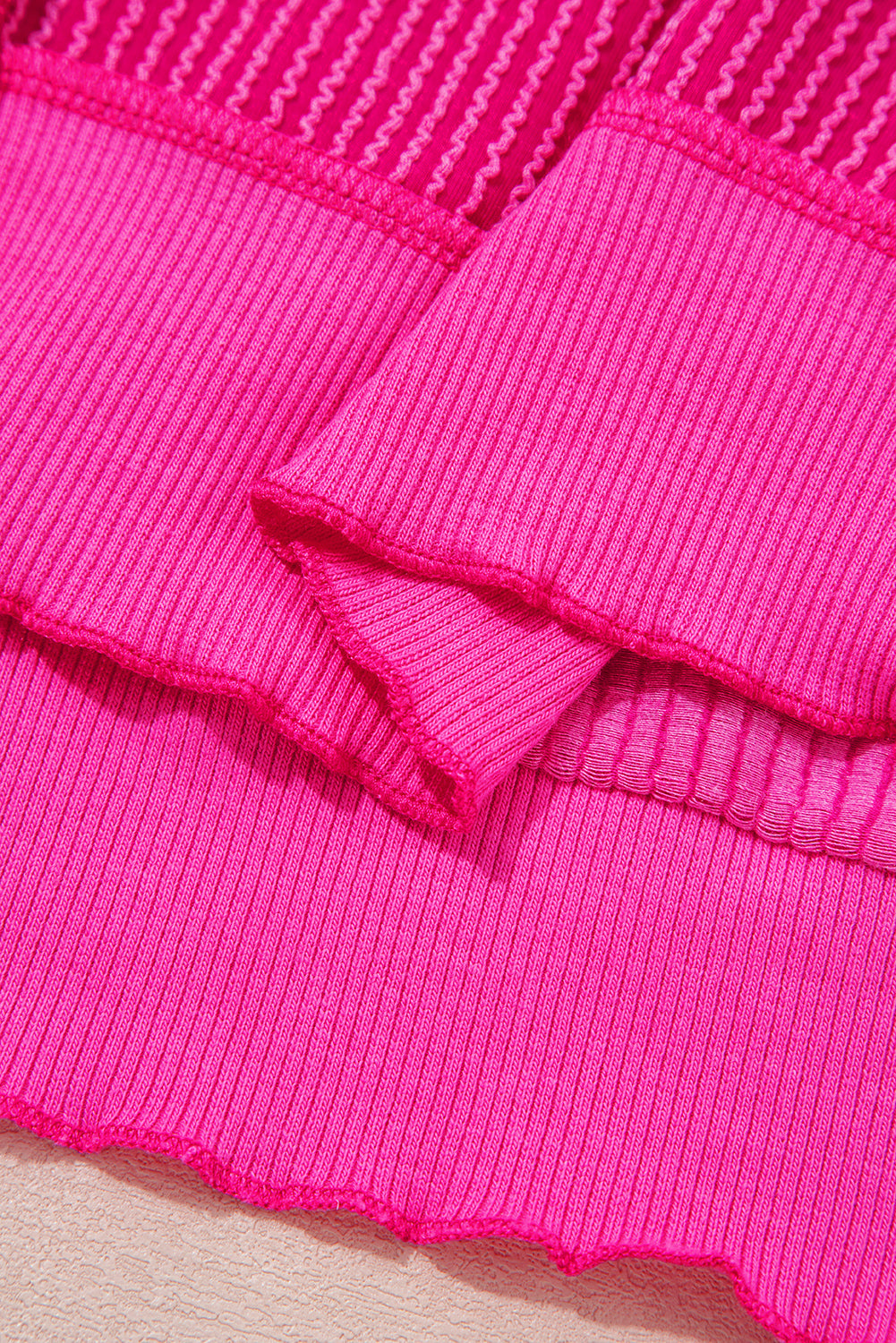 PREORDER: Strawberry Pink Twisted Rib Uneven Hem Top (Ships 3-4 Weeks)