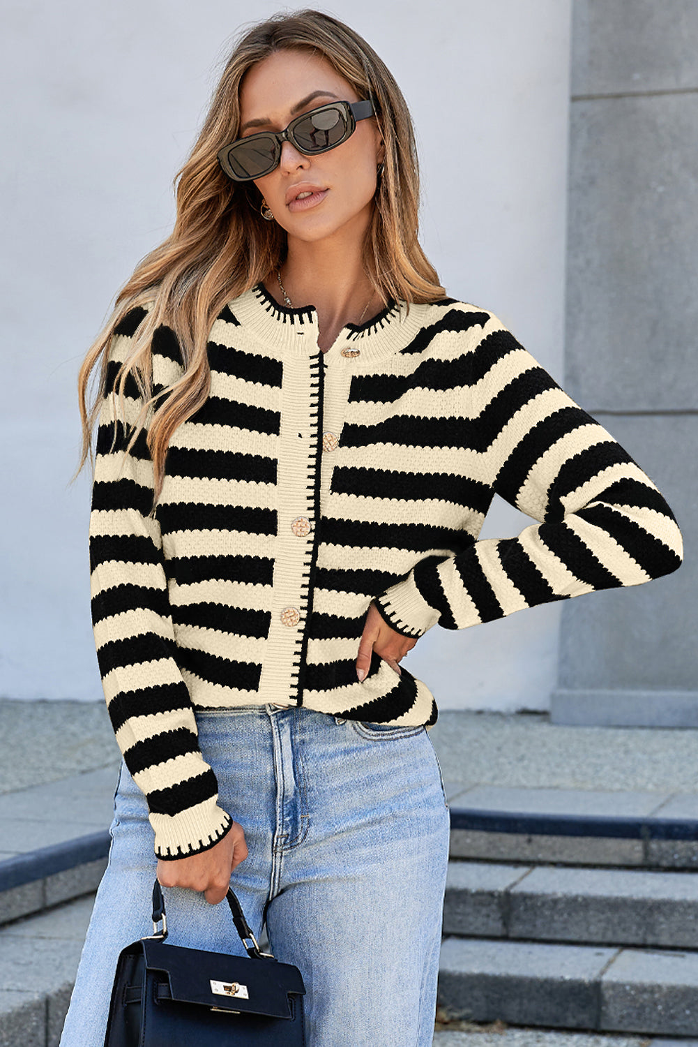 PREORDER: Striped Chic Button Cardigan Sweater (Ships 3-4 Weeks)
