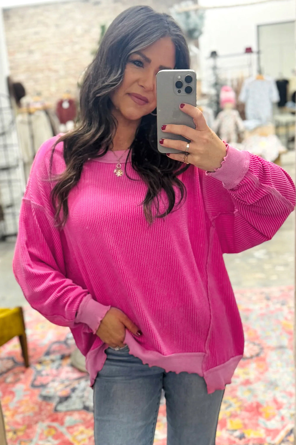 PREORDER: Strawberry Pink Twisted Rib Uneven Hem Top (Ships 3-4 Weeks)