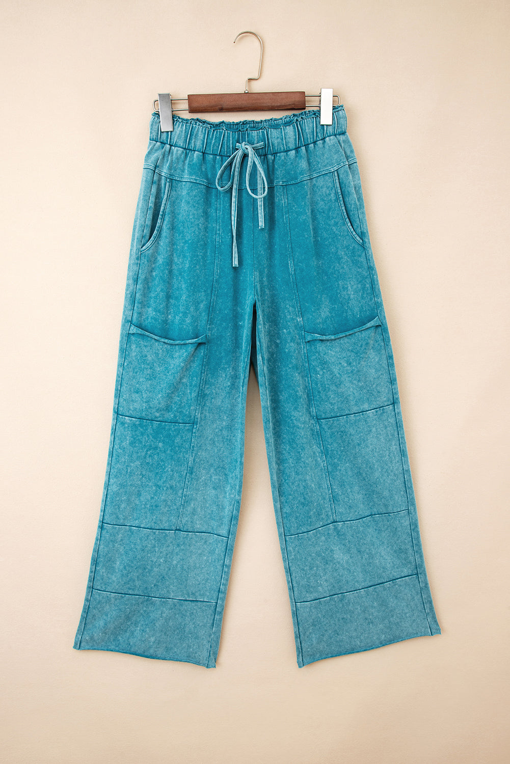 PREORDER: Mineral Wash High Waist Raw Hem Patched Pocket Pants (Ships 3-4 Weeks)