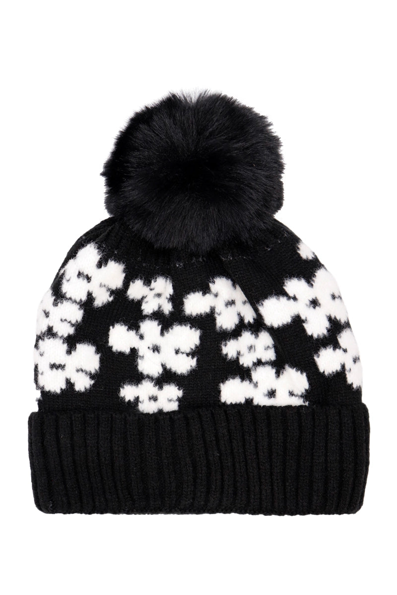 Daisy Floral Cable Knitted Fleece Lined Beanie