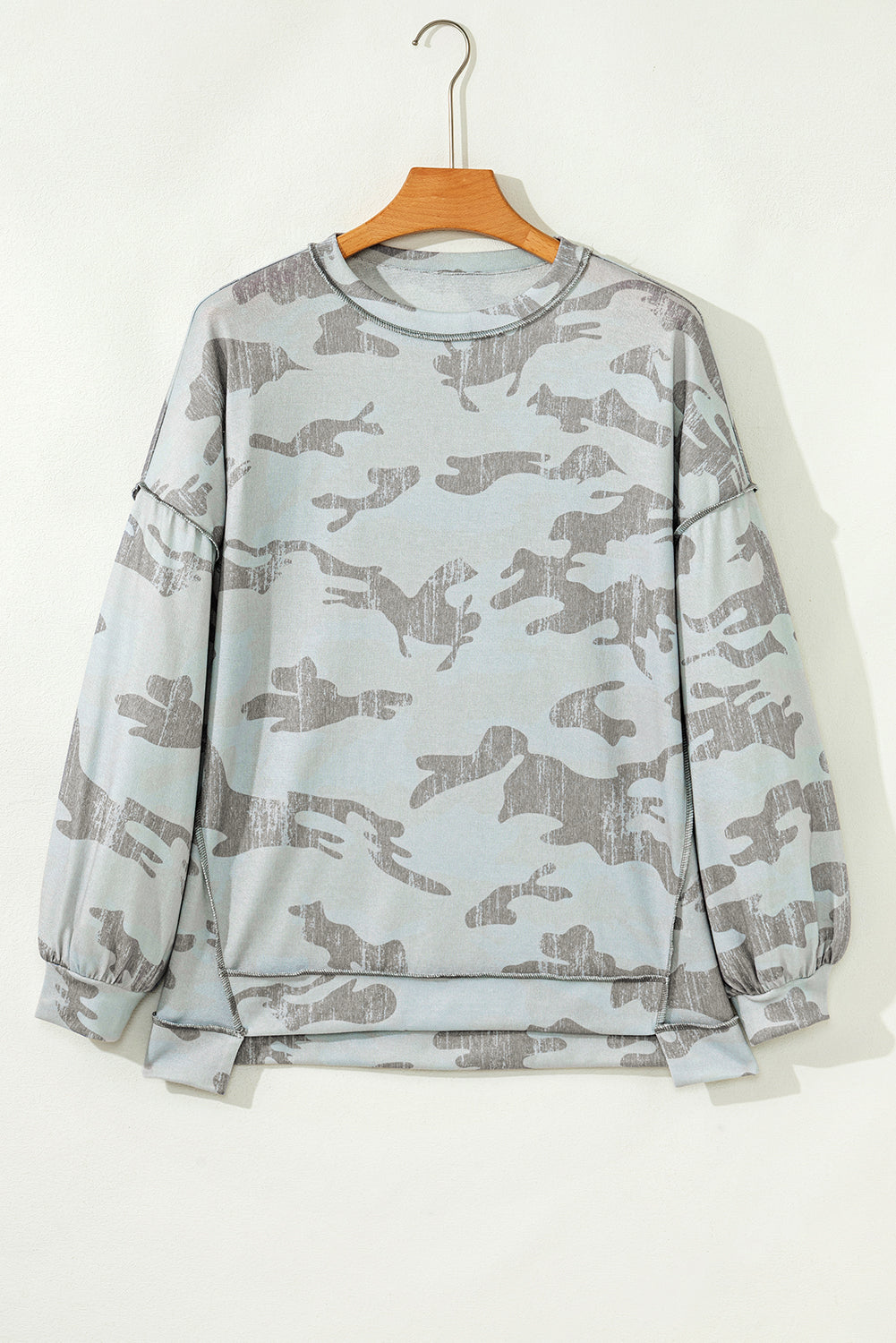 PREORDER: Camo Print Exposed Seam Sweatshirt (Ships 3-4 Weeks)