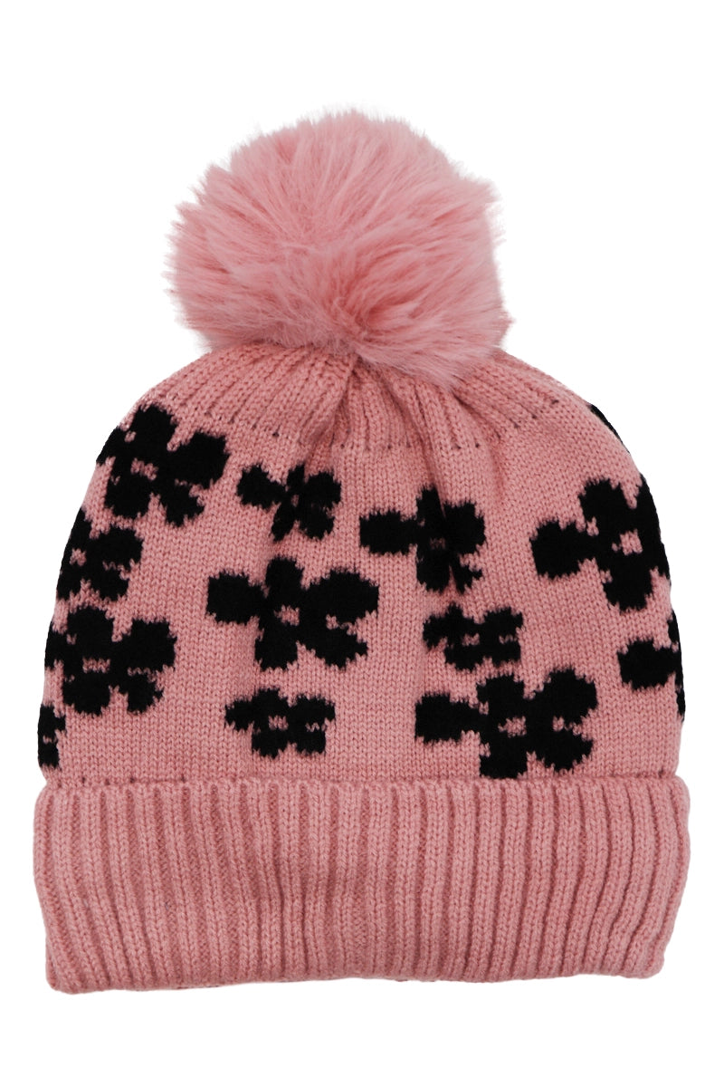 Daisy Floral Cable Knitted Fleece Lined Beanie