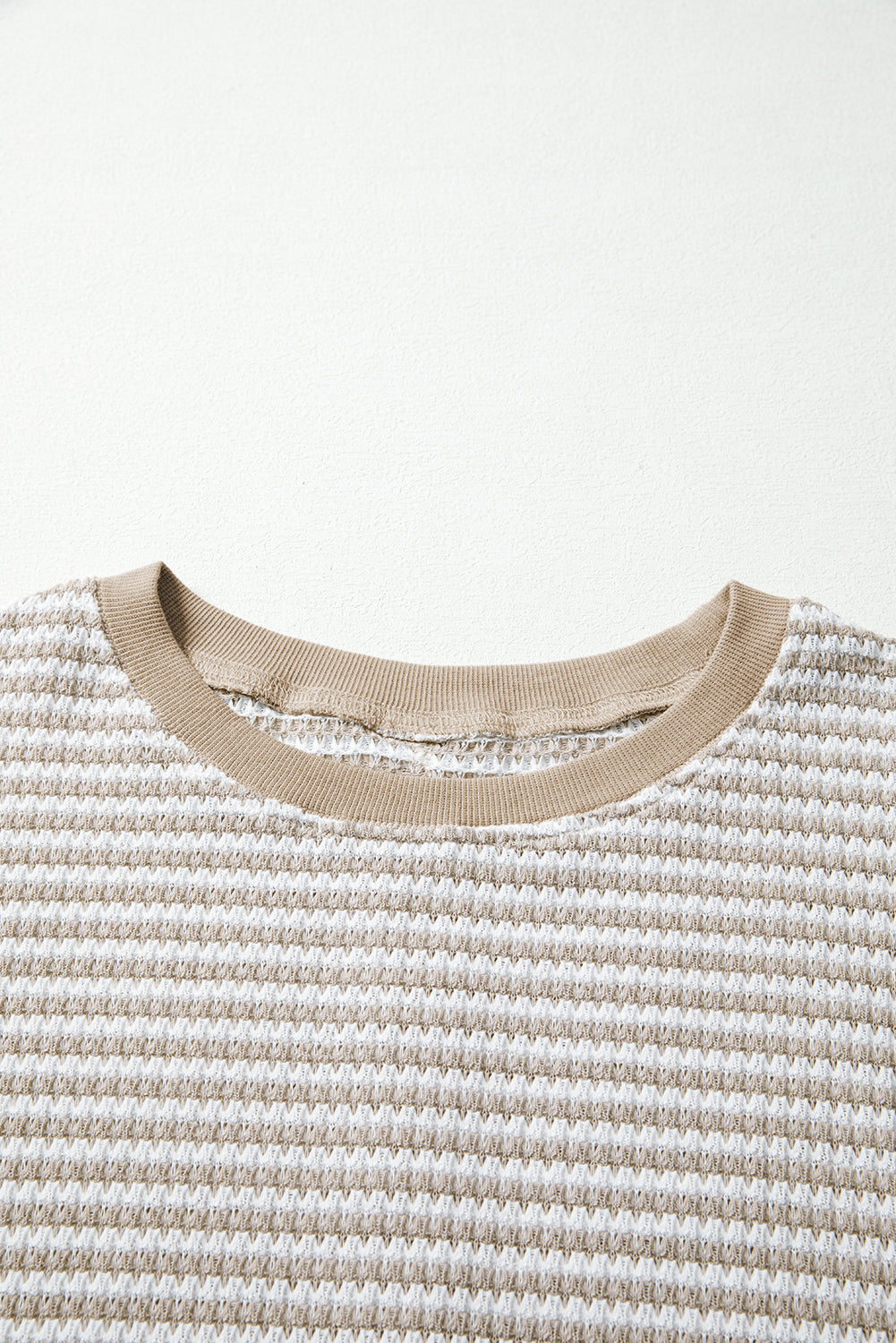 PREORDER: Brown Stripe Ribbed Trim Drop Shoulder Long Sleeve Oversize Top (Ships 3-4 Weeks)