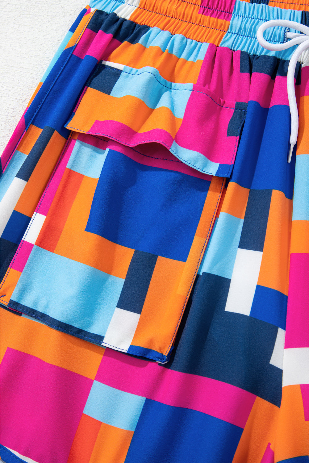 PREORDER: Rose Geometric Printed Drawstring Waist Beach Shorts with Pockets (Ships 2-5 weeks)