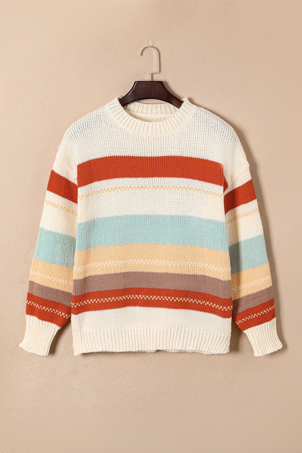PREORDER: Crew Neck Drop-shoulder Striped Color Block Sweater (Ships 3-4 Weeks)