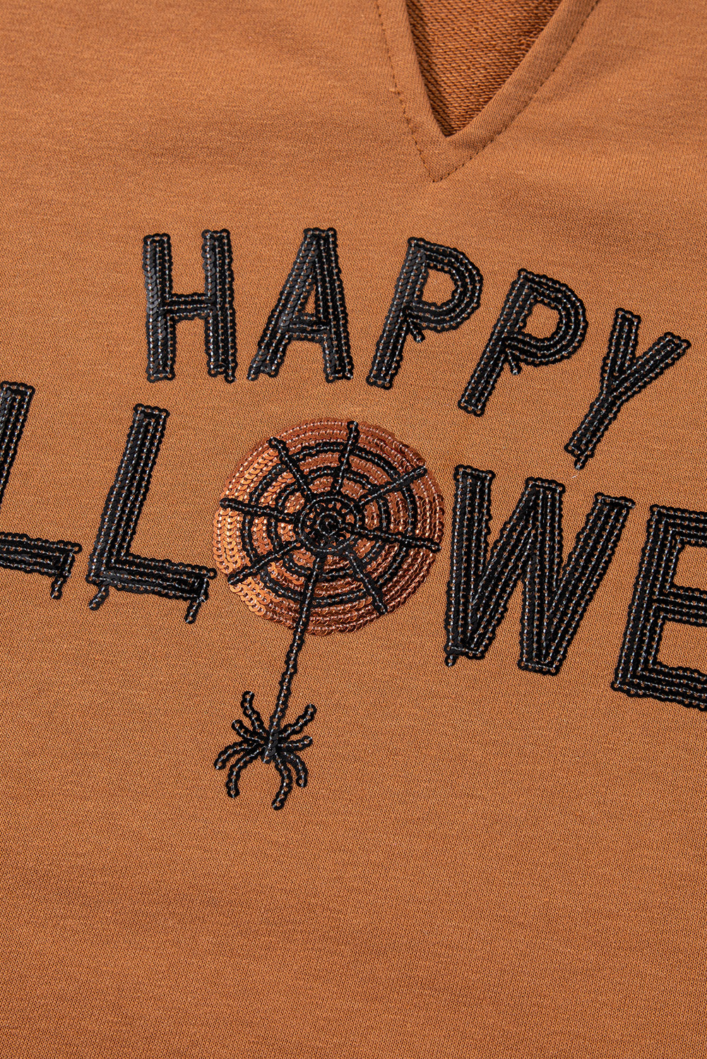 PREORDER: Chestnut Sequin Happy Halloween Top (Ships 3-4 Weeks)