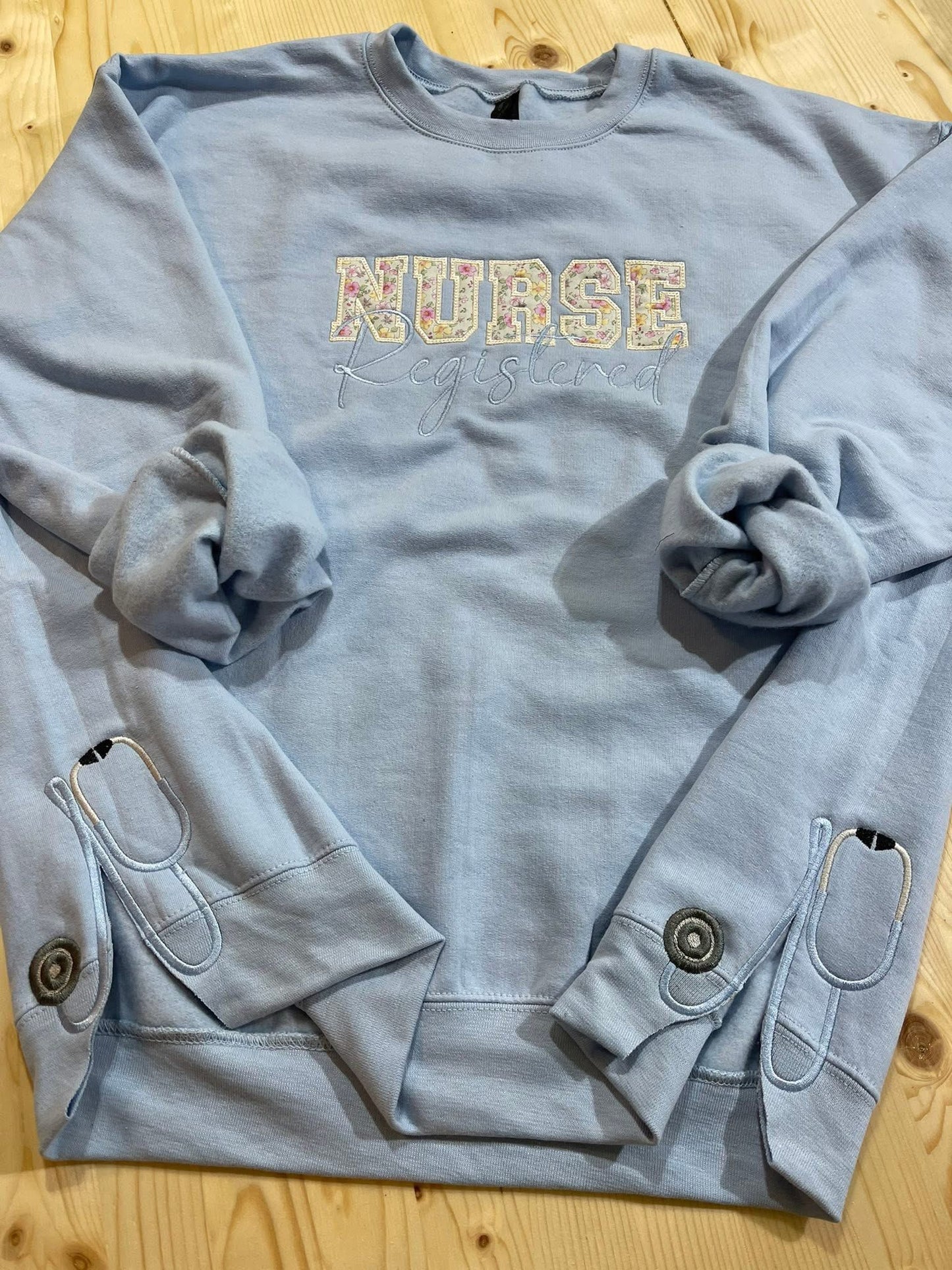 PREORDER: Embroidered Nurse Crewneck with Stethoscope Sides (Ships in 2-3 weeks)