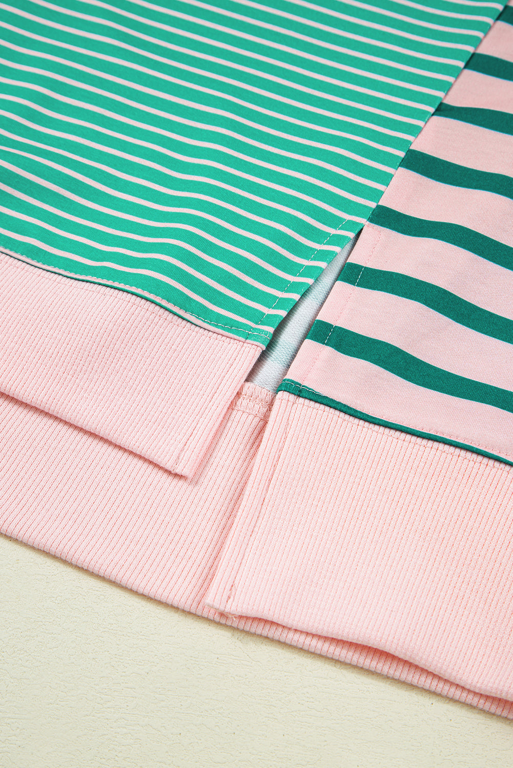 PREORDER: Green Stripe Color Block Exposed Seam Side Slit Plus Size Sweatshirt (Ships 2-4 Weeks)