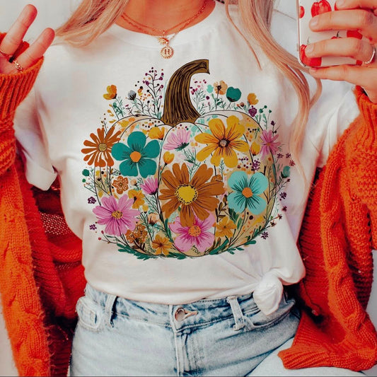 Fall Floral Pumpkin Tee