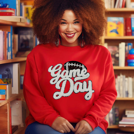 Chenille Patch Football Game Day Crewneck