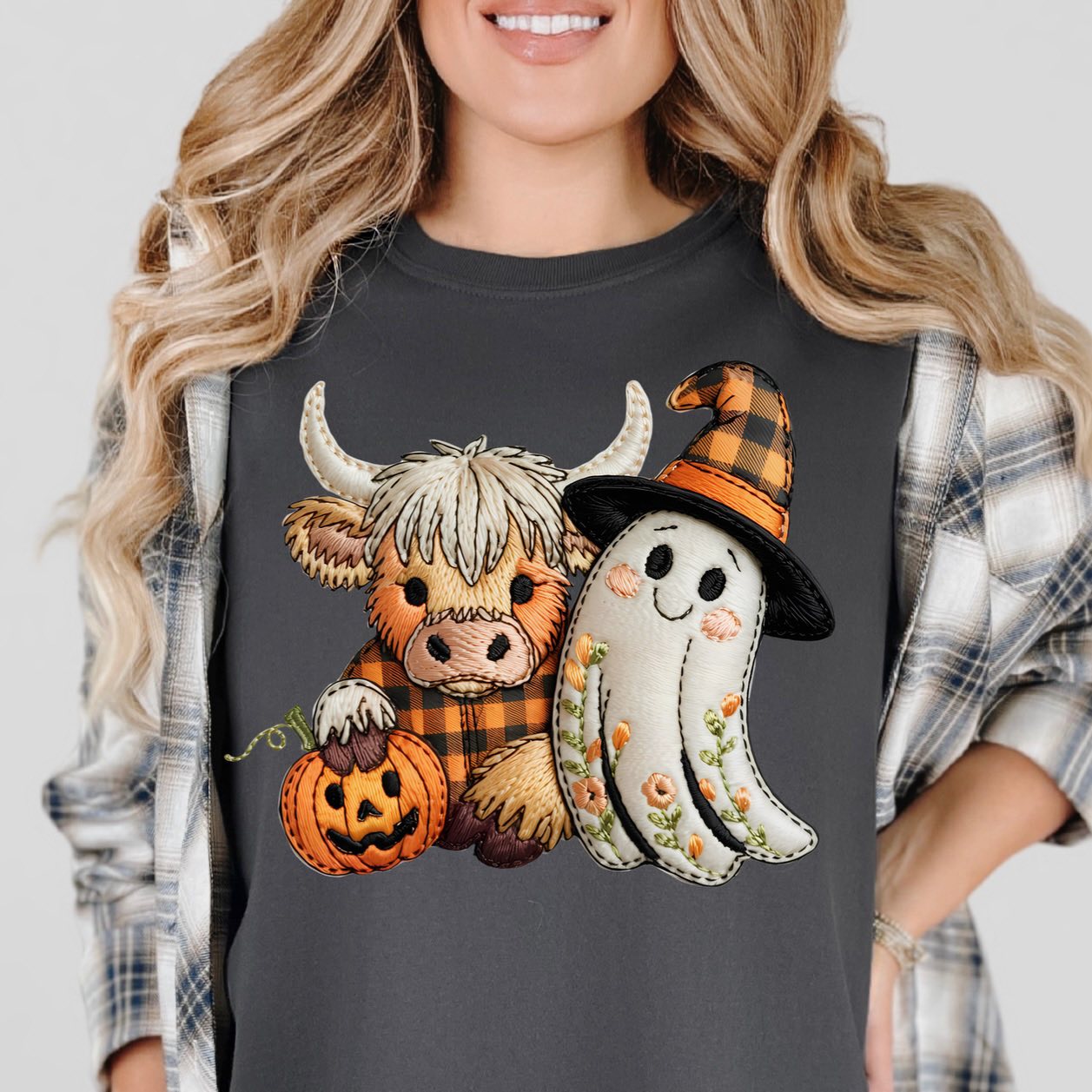 Faux Embroidery Cow & Ghost Tee