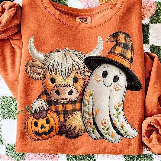 Faux Embroidery Cow & Ghost Tee