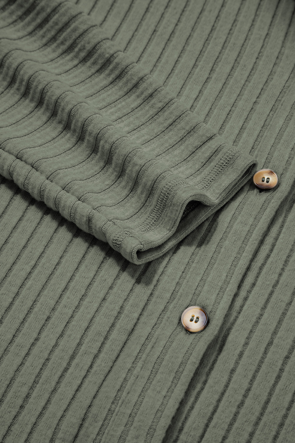 PREORDER: Mist Green Thermal Ribbed Texture Drop Shoulder Button Up Shacket (Ships 3-4 Weeks)