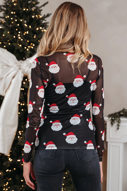 PREORDER: Black Christmas Fashion Print Slim Fit Long Sleeve Top (Ships 21-28 Business Days)