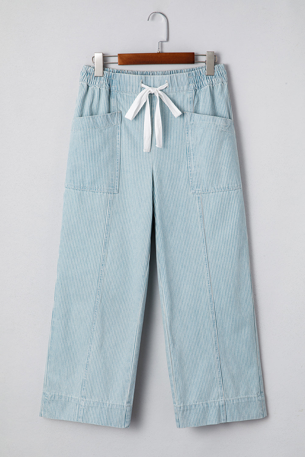 PREORDER: Sky Blue Stripe Mid Rise Drawstring Waist Jeans (Ships in 3-4 weeks)