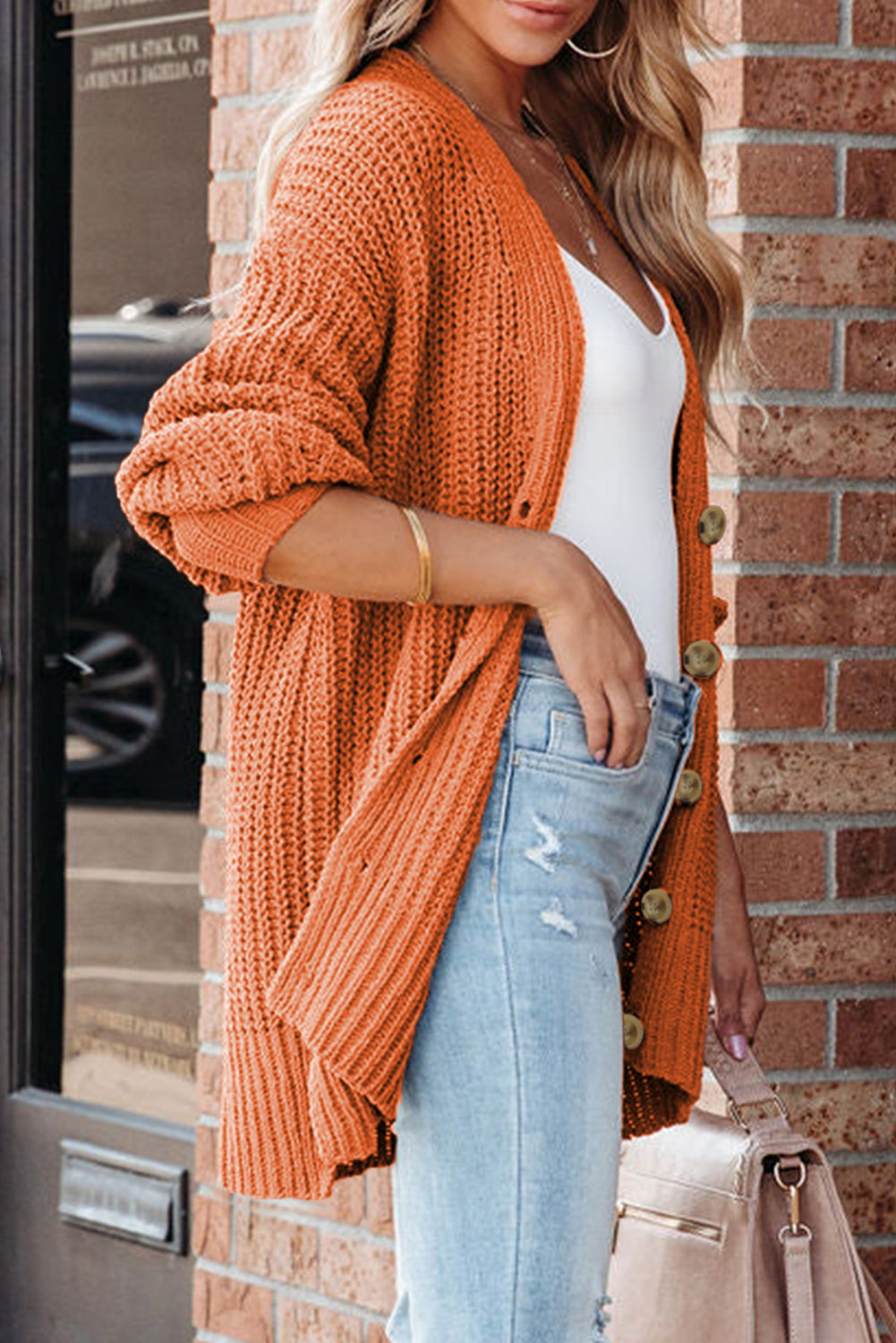 PREORDER: Button Front V Neck Chunky Cardigan Sweater (Ships 3-4 Weeks)