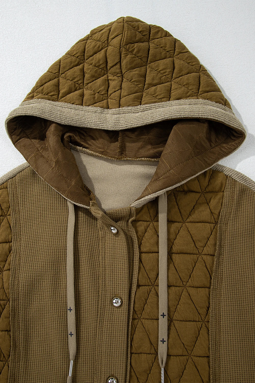 PREORDER: Quilted Textured Patchwork Loose Fit Hooded Jacket (Ships 21-28 Business Days)