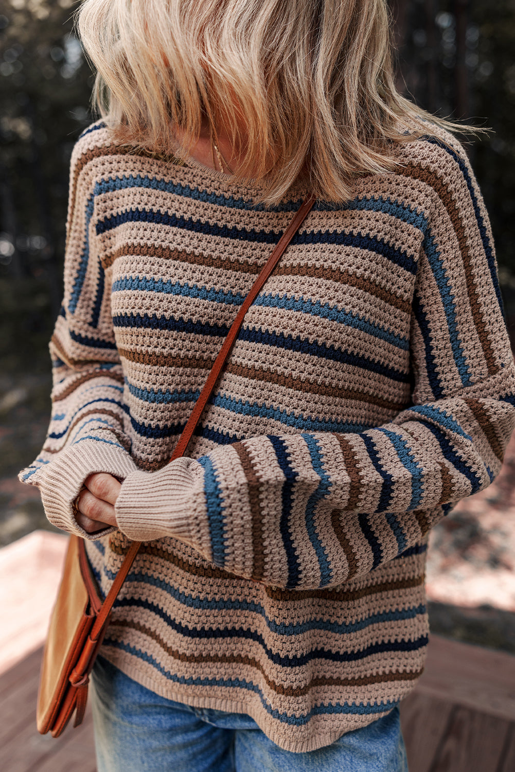 PREORDER: Striped Knitted Drop Shoulder Round Neck Sweater (Ships 21-28 Business Days)