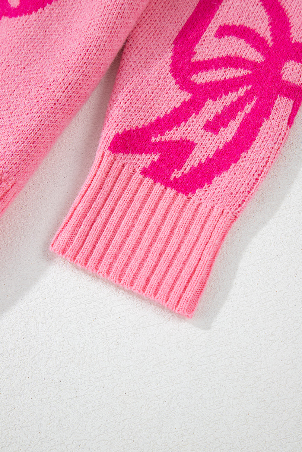 PREORDER: Pink Bow Pattern Drop Shoulder Loose Sweater (Ships 2-4 weeks)