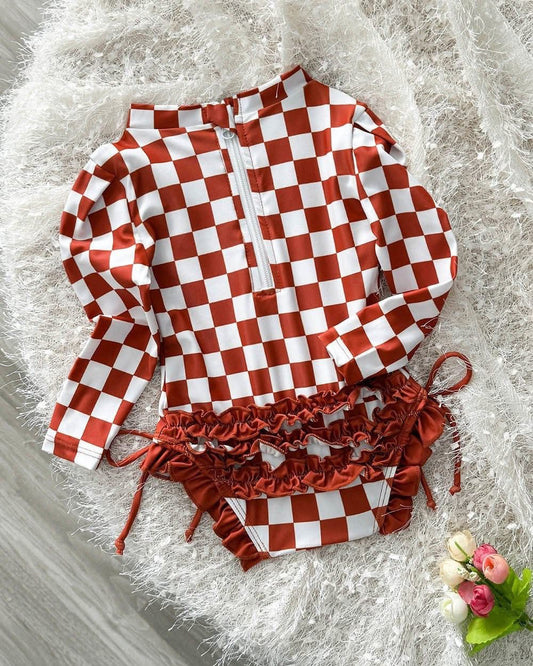 PREORDER: Sunny & Check Ruffle Swimsuit (Ships 30-35 Business Days)