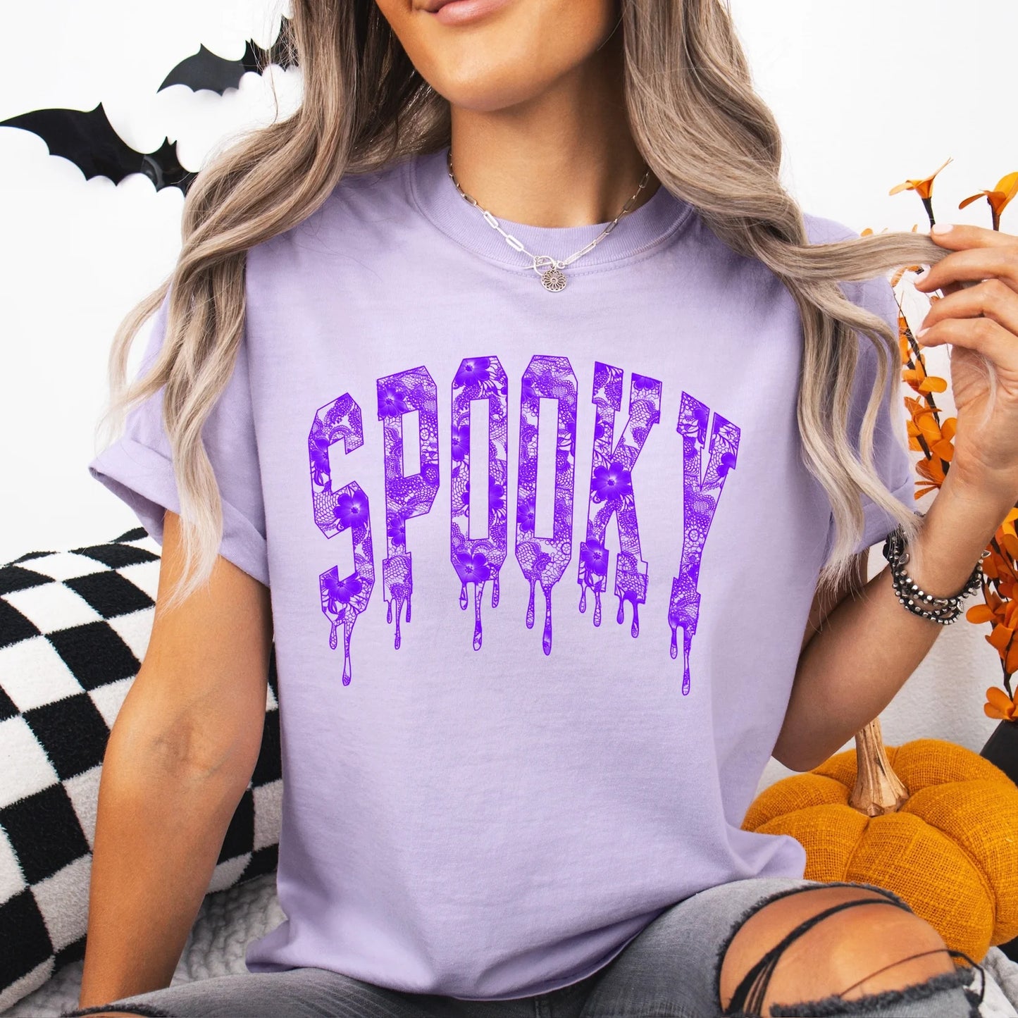 Spooky Purple Lace Print Tee