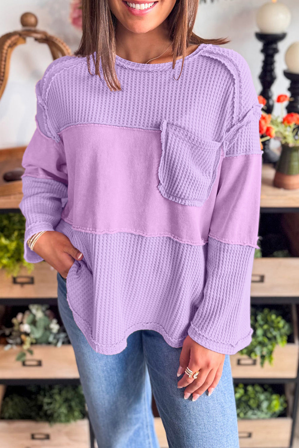 PREORDER: Purple Thermal Patchwork Long Sleeve (Ships 3-4 Weeks)