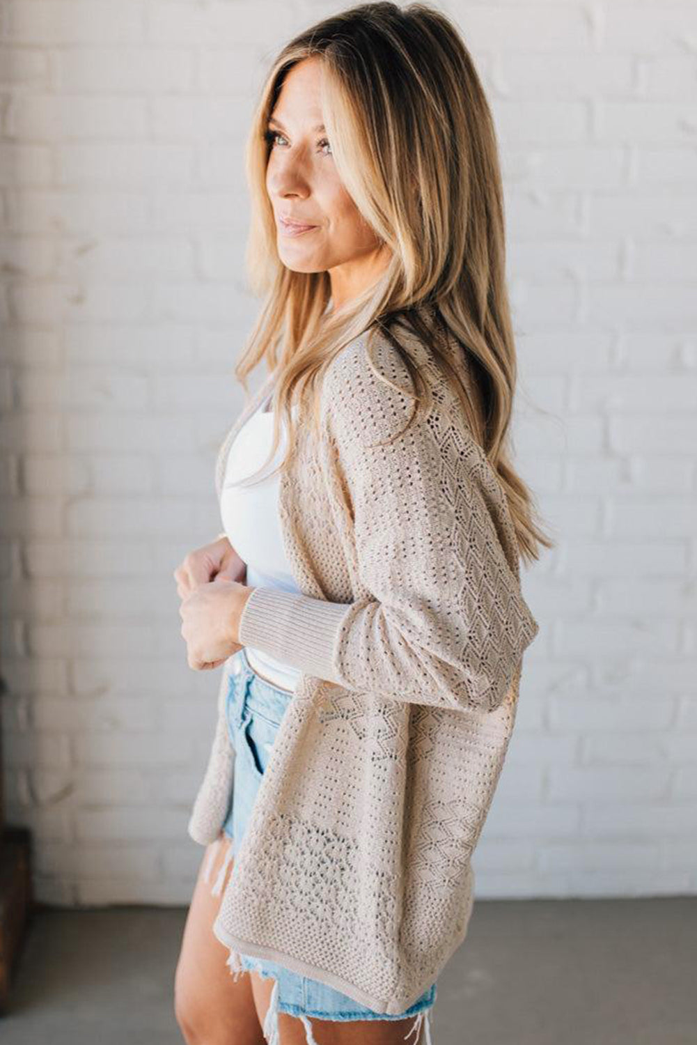 PREORDER: Mix Pattern Hollowed Knit Open Front Cardigan (Ships 3-4 Weeks)
