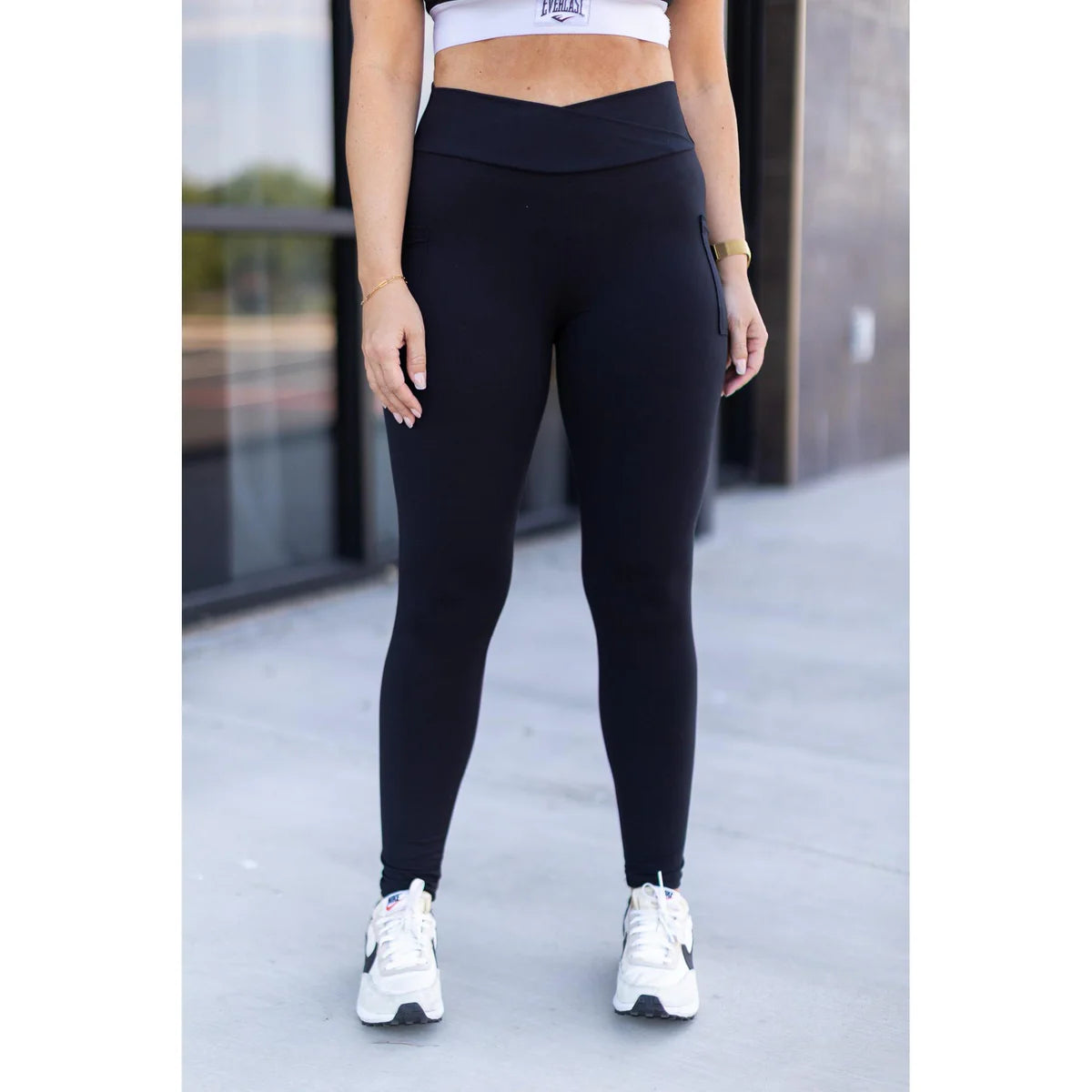 The Stephanie - Black CROSSOVER Full Length Leggings with Pockets (Ships 2-3 Weeks)