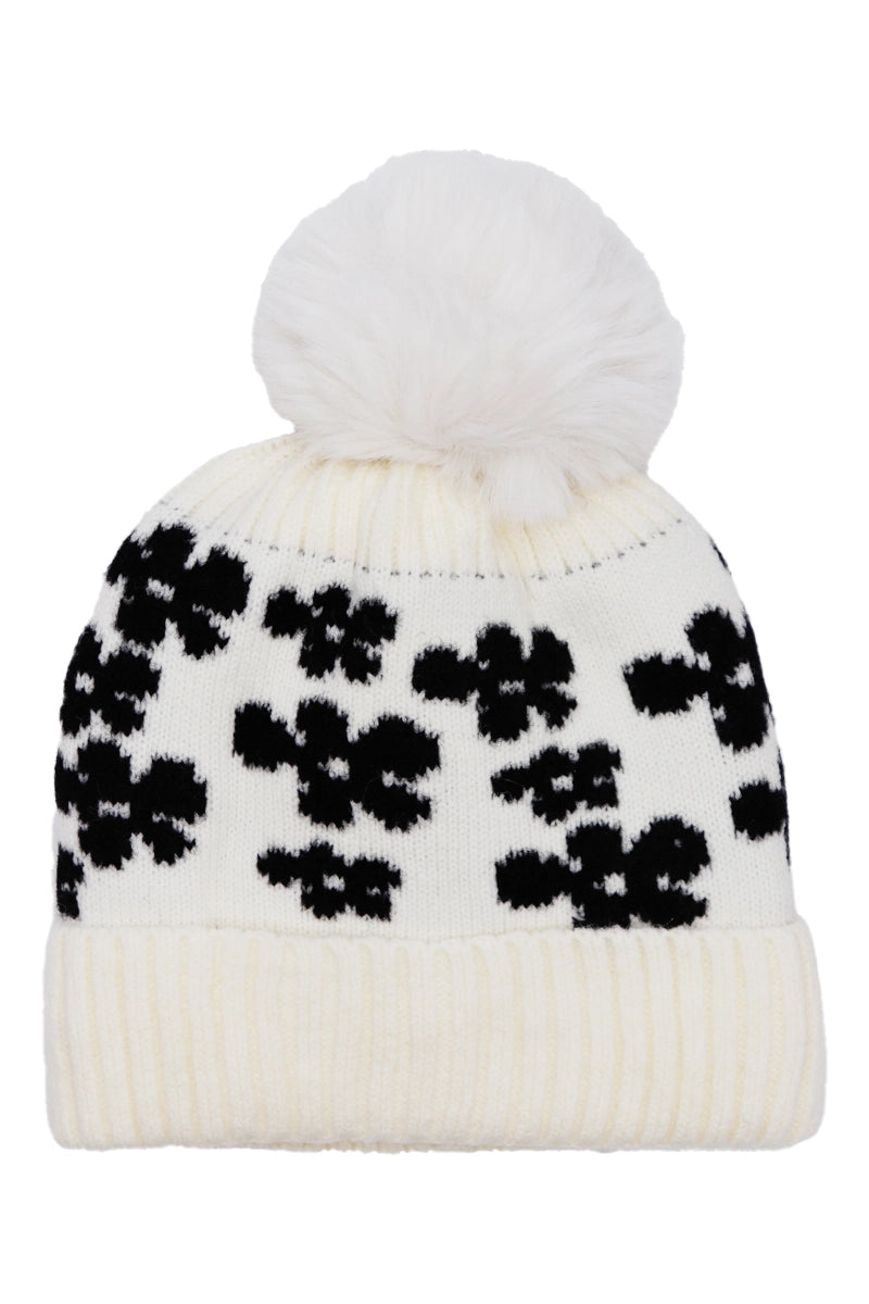 Daisy Floral Cable Knitted Fleece Lined Beanie