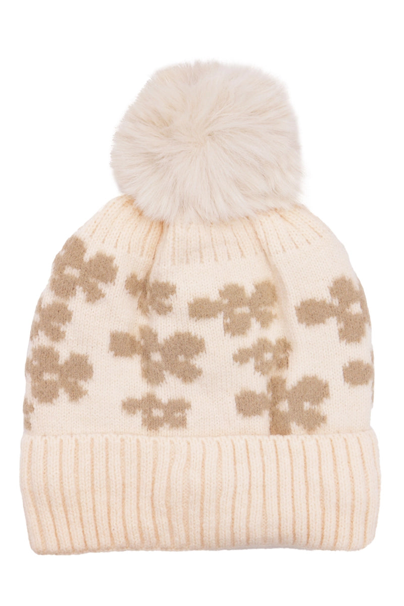 Daisy Floral Cable Knitted Fleece Lined Beanie