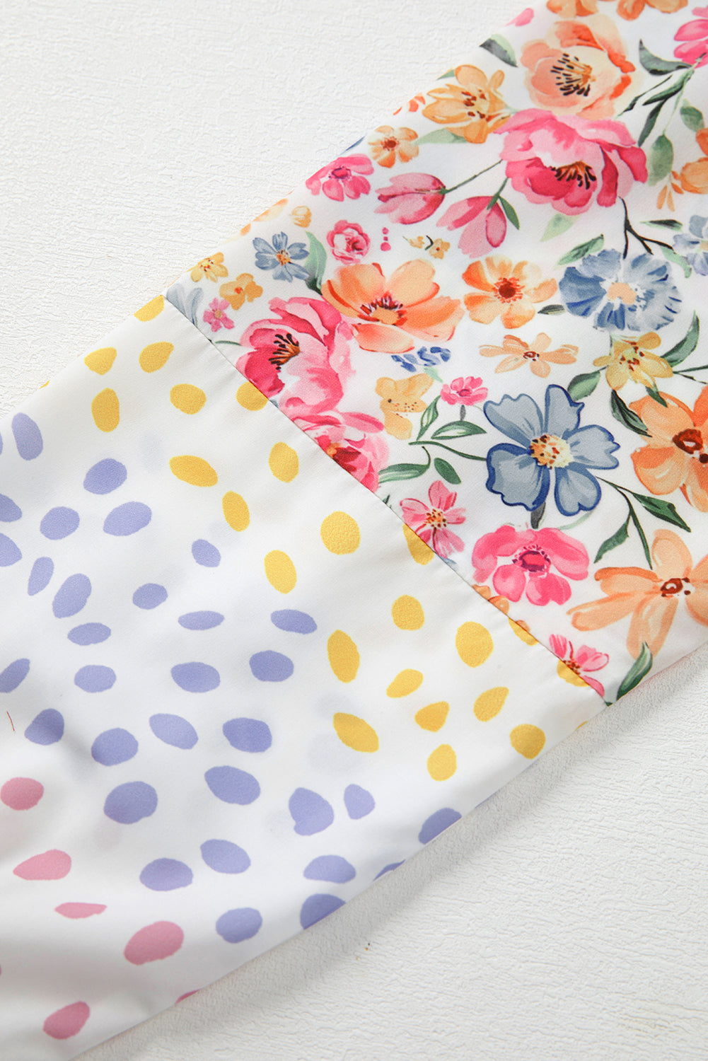 PREORDER: White Floral Dotted Mixed Print Patchwork Sleeve High Low Casual Sweatshirt (Ships 2-4 Weeks)