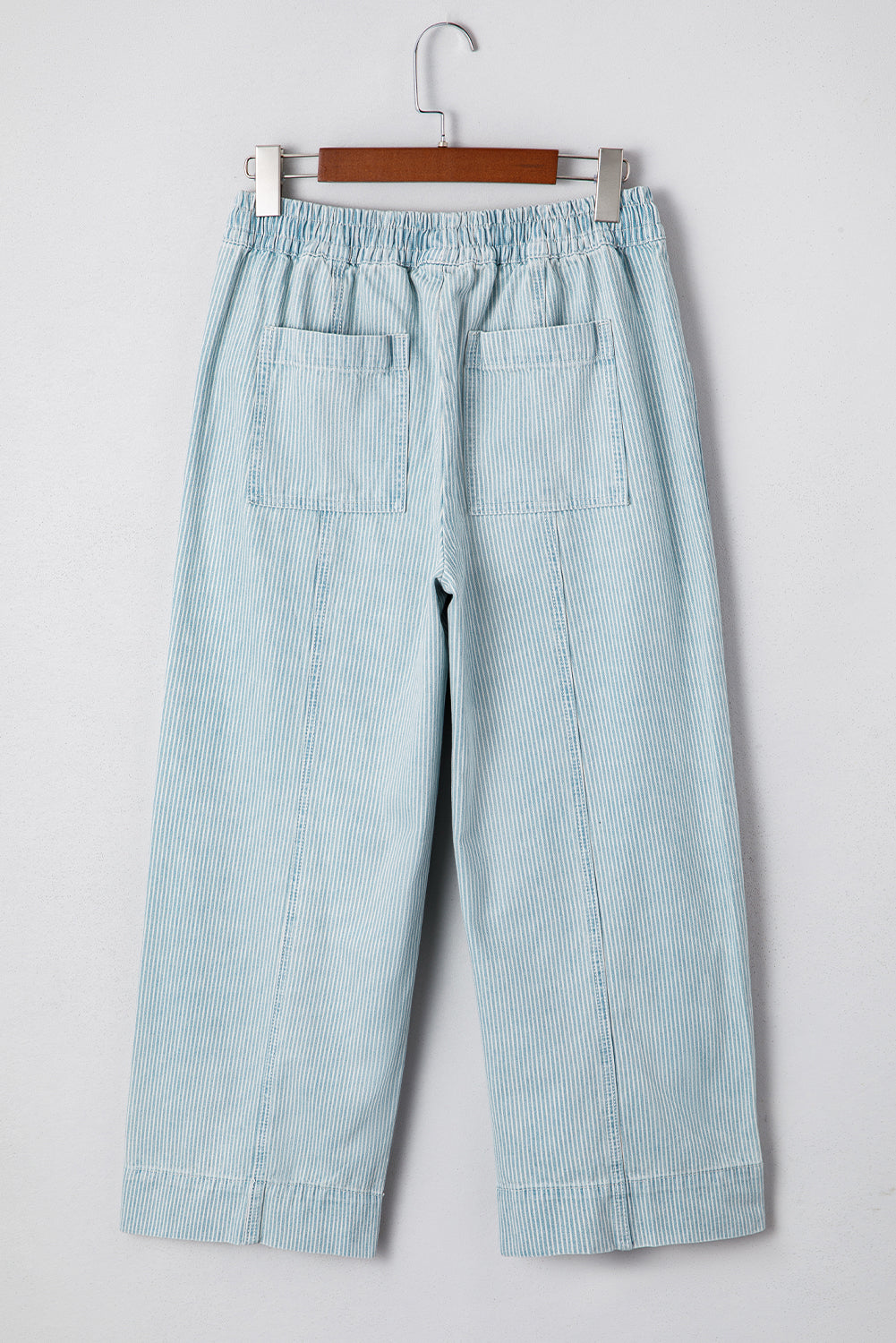 PREORDER: Sky Blue Stripe Mid Rise Drawstring Waist Jeans (Ships in 3-4 weeks)
