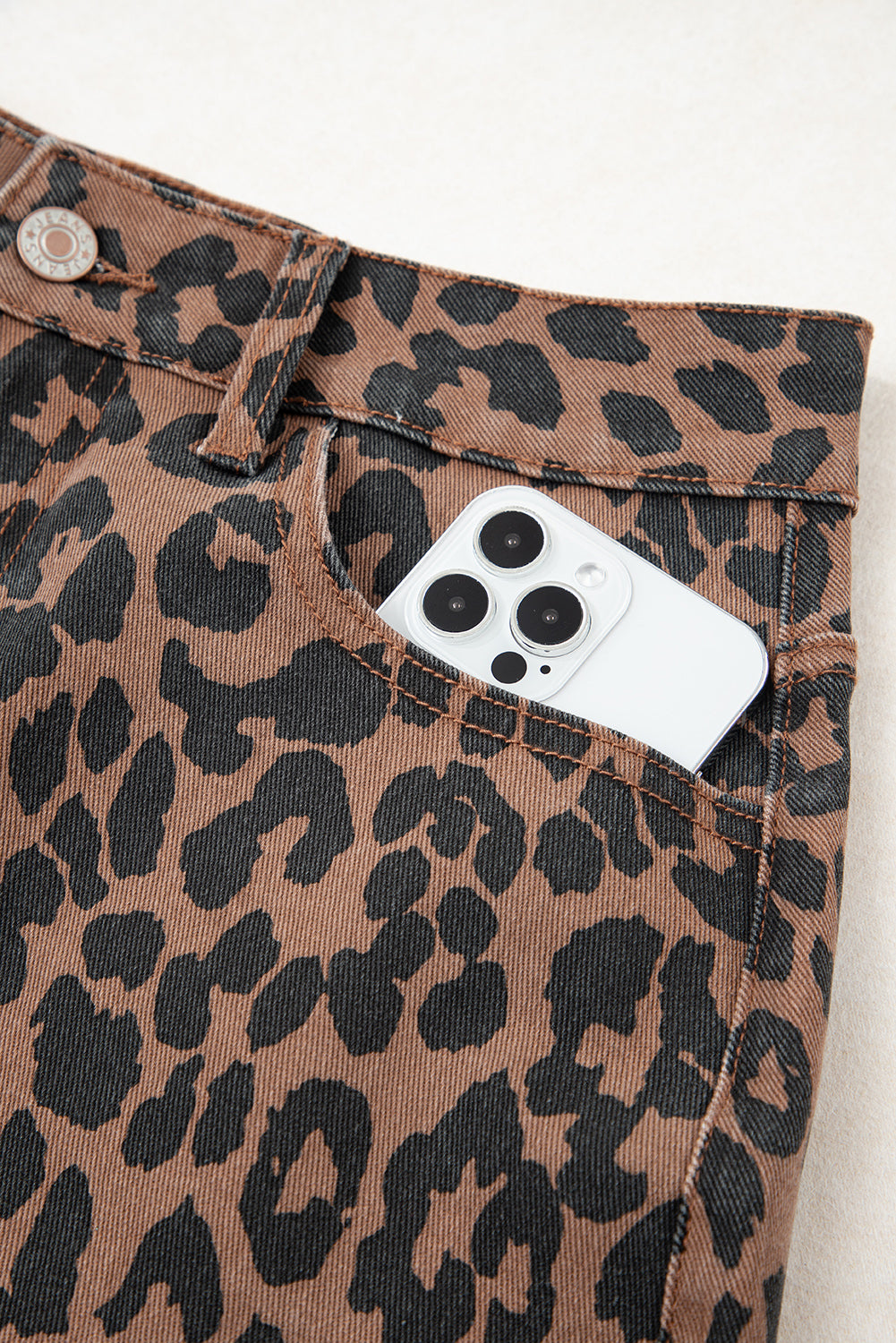 PREORDER: Brown Leopard Denim Frayed Split Denim Midi Skirt (Ships 2-4 Weeks)