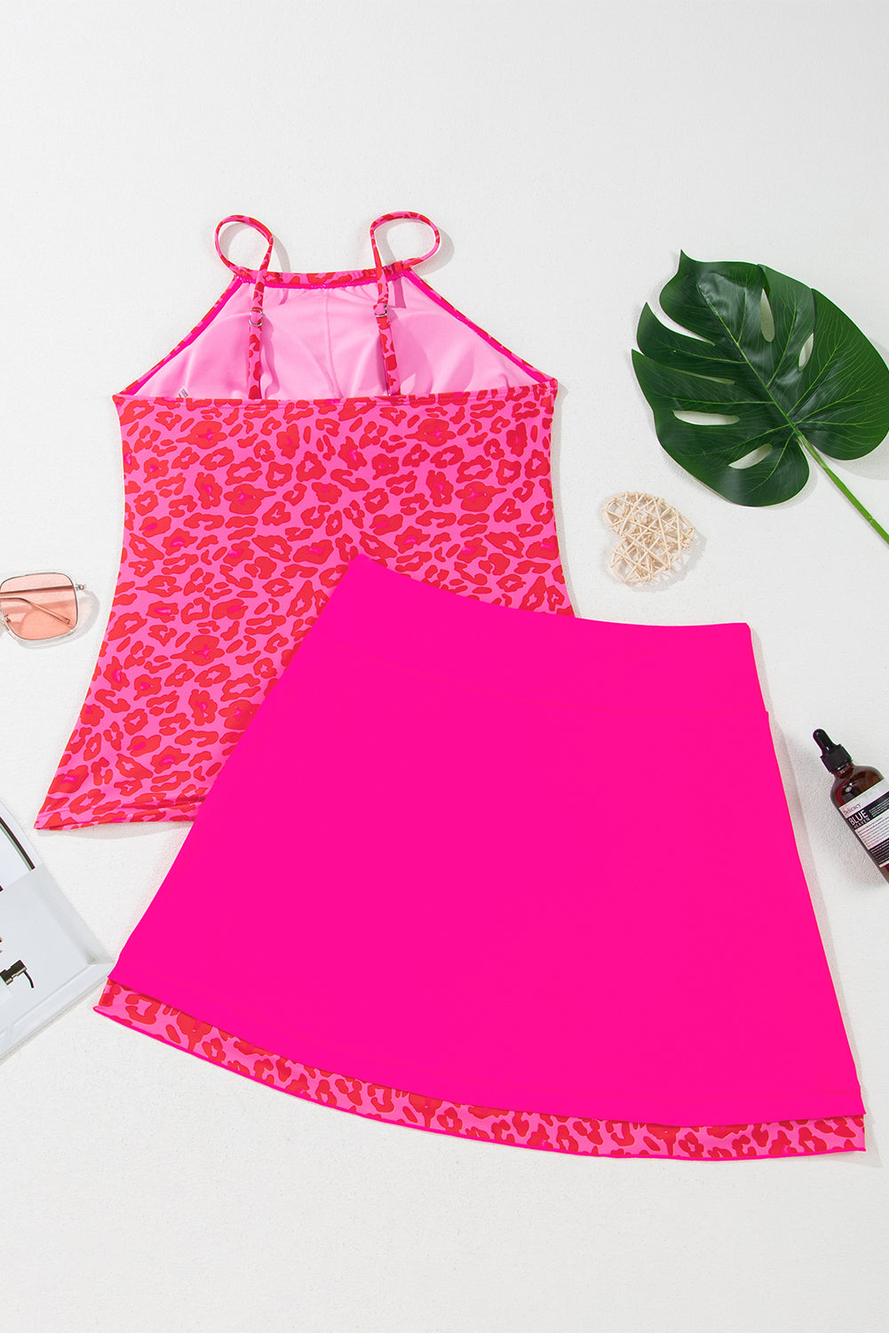 PREORDER: Rose Leopard Drawstring Side Tankini 2pcs Swimsuit (Ships 2-4 weeks)