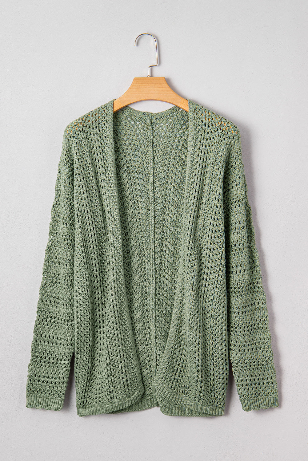 PREORDER: Green Scalloped Edge Eyelet Knit Batwing Sleeve Cardigan (Ships 3-4 Weeks)