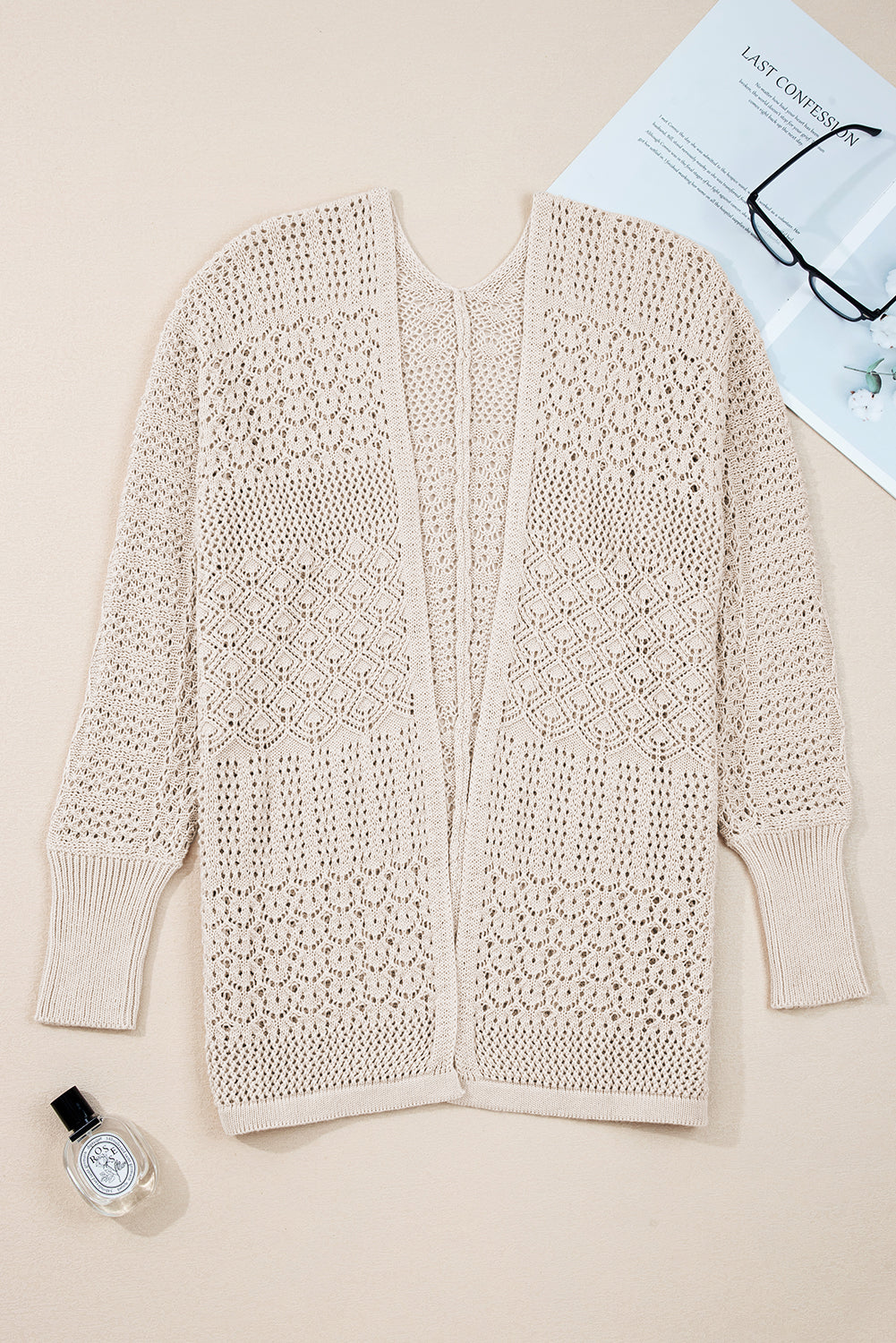 PREORDER: Mix Pattern Hollowed Knit Open Front Cardigan (Ships 3-4 Weeks)