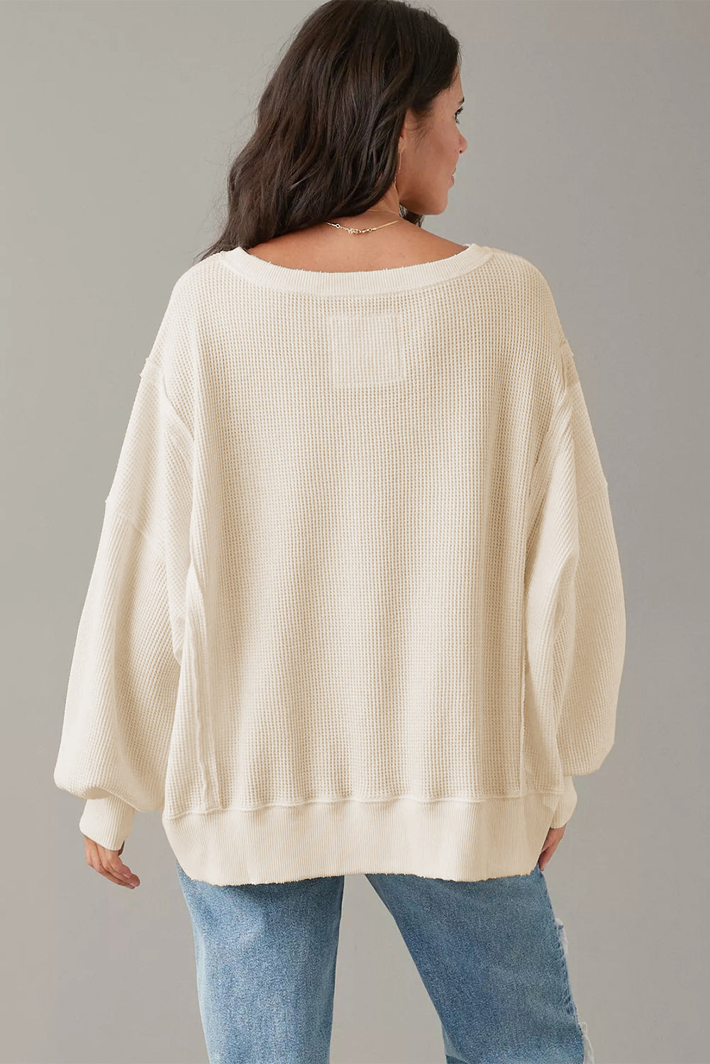 PREORDER: Waffle Knit Bishop Sleeve Split Oversized Top (Ships 3-4 Weeks)