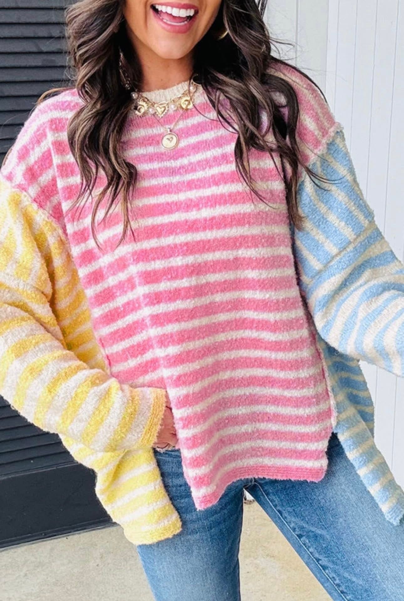 PREORDER: Multicolor Colorblock Striped Cozy Slit Sweater (Ships 2-4 Weeks)