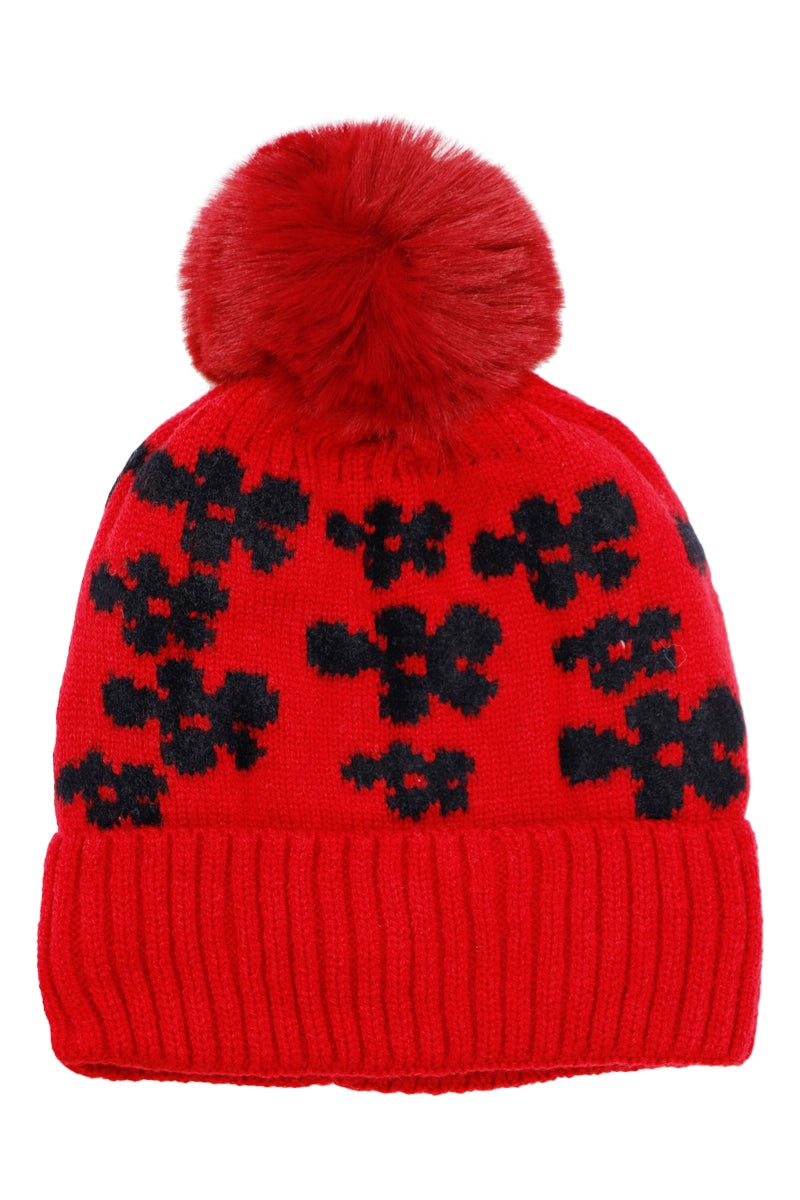 Daisy Floral Cable Knitted Fleece Lined Beanie