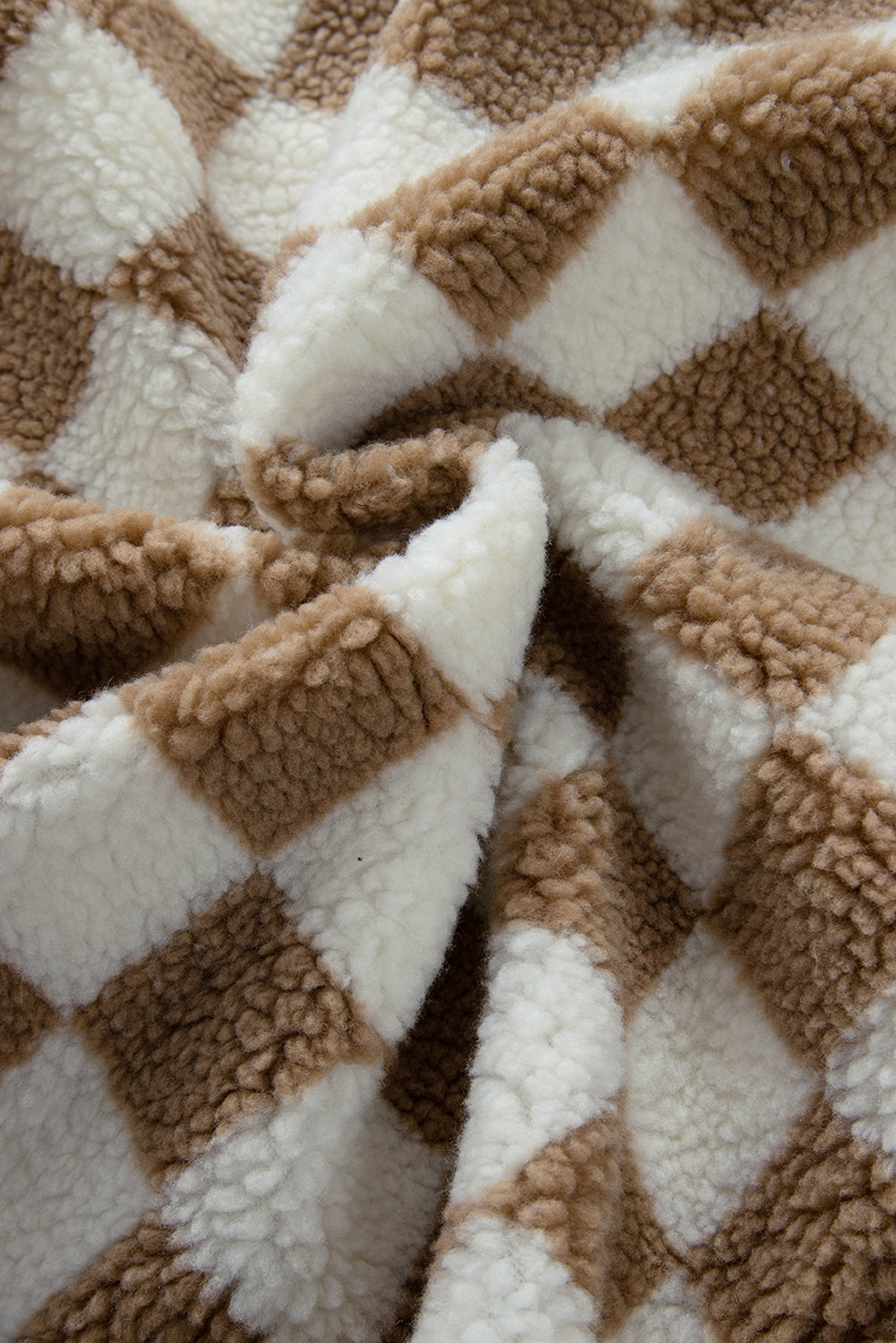 PREORDER: Khaki Checkered Sherpa Collared Jacket Vest (Ships 2-4 Weeks)