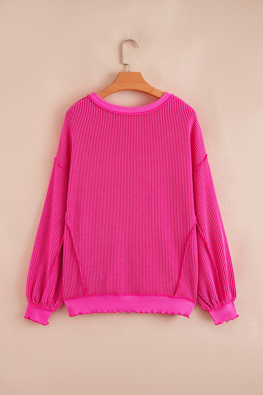 PREORDER: Strawberry Pink Twisted Rib Uneven Hem Top (Ships 3-4 Weeks)